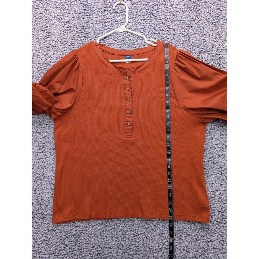 Old Navy Rust Orange Puff Sleeve Henley Top